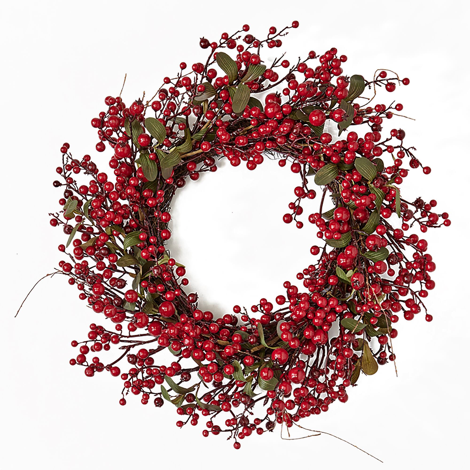 Worth Imports 22" Red Holly Berry and Green Leaves Artificial Christmas Wreath on Natural Twig Base